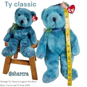 Vintage Ty Classics Lagoon the Blue Teal Bear 14" Kids teddy Bear collectible